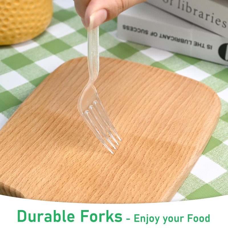 EcoDispose 100 Count Disposable Clear Plastic Forks Heat Resistant and BPA Free, Heavy Duty Durable Disposable Cutlery for Party Event Supply - Image 3